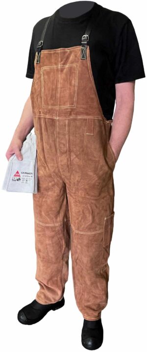 Schweißer-Latzhose Bury Brown aus braunem Leder, Produktabbildung
